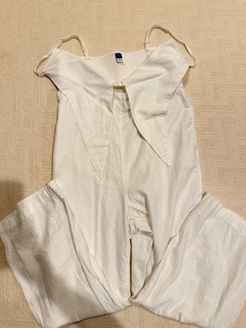 White Linen Jumpsuit with Tie Front